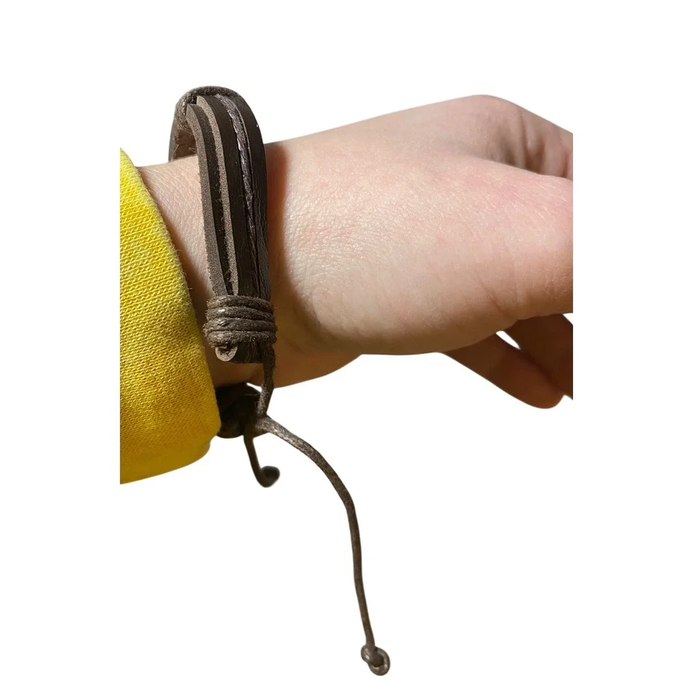 Men Dark Brown Leather Cuff Bracelet Adjustable Braided Cord Layered Boho Rustic